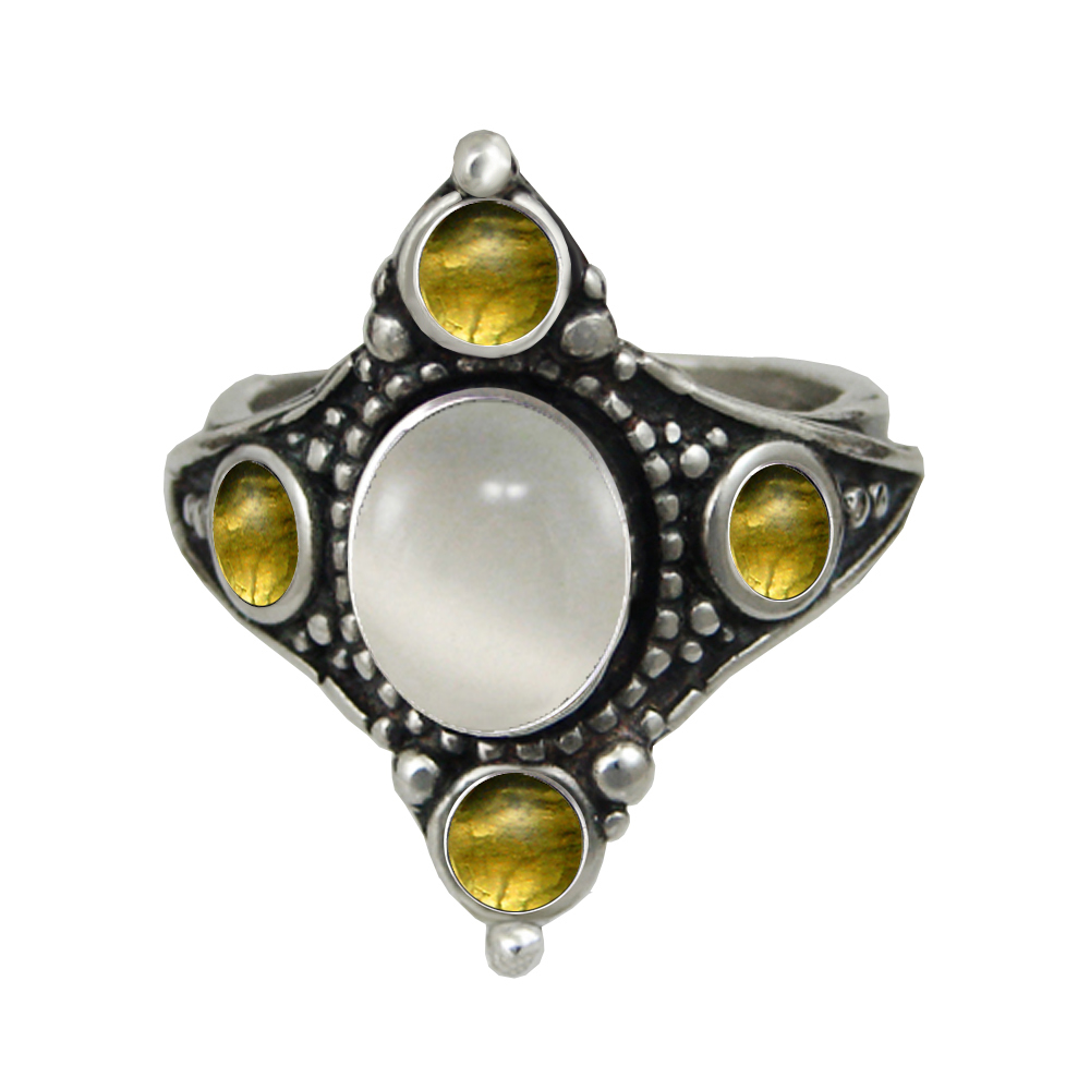 Sterling Silver Renaissance Queen's Ring With White Moonstone And Citrine Size 7